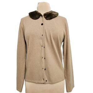 Vintage Thalian Lambswool Angora Faux Collar Brown Cardigan Sweater Medium